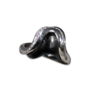 anello oro bianco, brillanti e ebano
