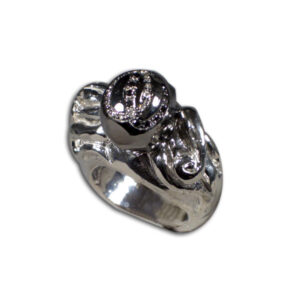 anello argento, brillanti neri e bianchi
