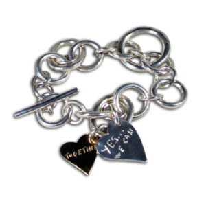 bracciale argento, cuori pendenti con incisione
