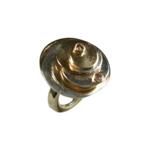anello disco argento e bronzo, brillanti brown