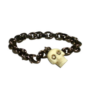 bracciale argento brunito teschio osso e brillanti brown