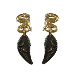 orecchini dragoni bronzo piume ebano brillanti brown