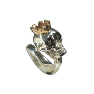 anello teschio argento e bronzo, occhi brillanti brown