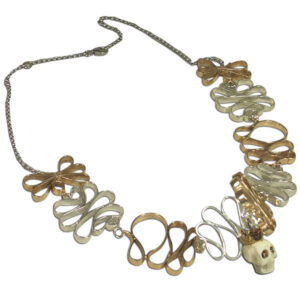 collana nastro argento e bronzo, teschio avorio