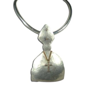 collier alluminio con ciondolo san gennaro alluminio, bronzo e brillanti brown