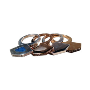 set 4 anelli argento e bronzo con brillanti e pietra taglio diamante