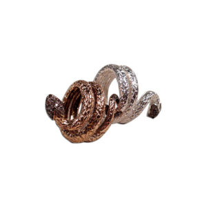 anello doppio serpente argento e bronzo, teste brillanti brown