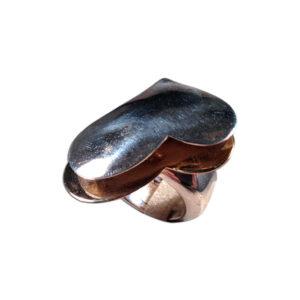 anello doppio cuore piatto argento e bronzo