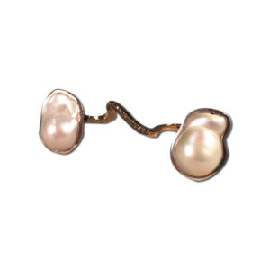 anello 3 dita bronzo, brillanti brown e perle