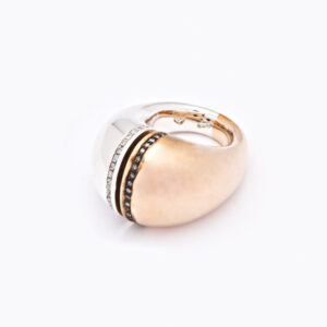 anello spacco argento e bronzo brillanti bianchi e brillanti brown
