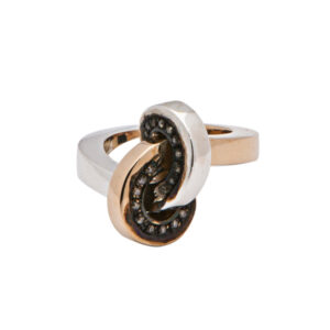 anello piccolo nodo argento e bronzo brillanti brown