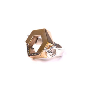 Anello geometria argento e bronzo brillanti brown