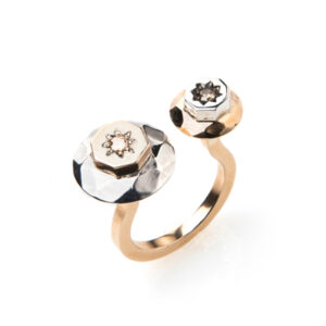 Anello diamante argento e bronzo brillanti brown