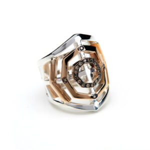 Anello ragnatela argento, bronzo e brillanti brown