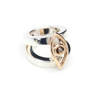 Anello occhio argento, bronzo e brillante brown