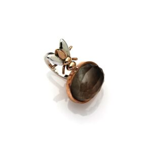Anello Mosca argento e bronzo acquamarina milk